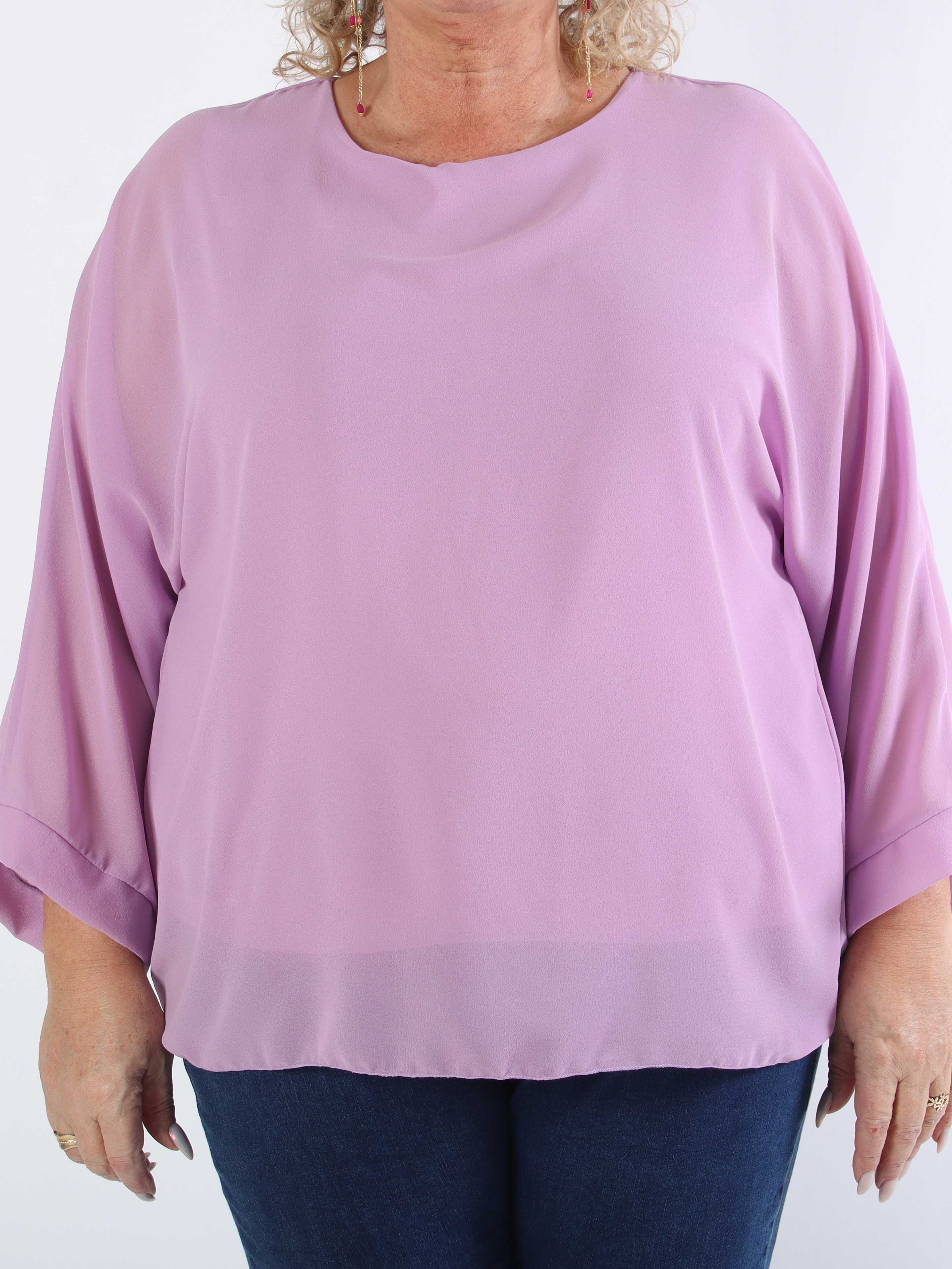 Flores - Plus size-tunika med chiffonglager och halvgenomskinliga ärmar